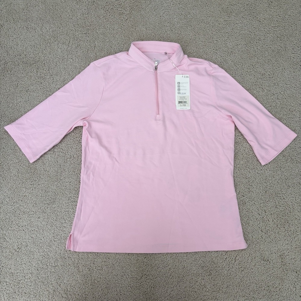 NVO Sport NOA II Mock 1/4 Zip Short Sleeve Top Large Light Pink NEW NWT UPF 50